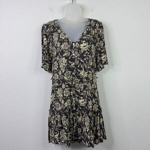 Faherty Dress Womens S Black Beige Ecoviscose Floral Boho Romantic Whimsigoth